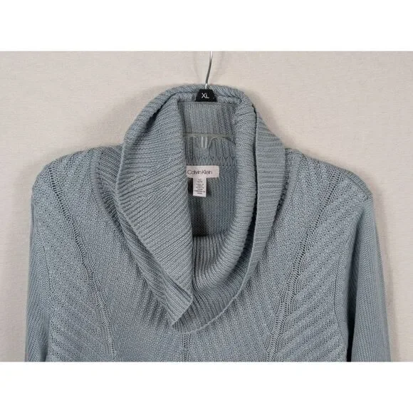 Calvin Klein Relaxed Cowl Neck Knit Sweater Blue Women's Size Large - Picture 2 of 15